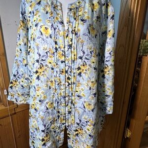 J Jill Love Linen pin-tucked pleated floral tunic blouse